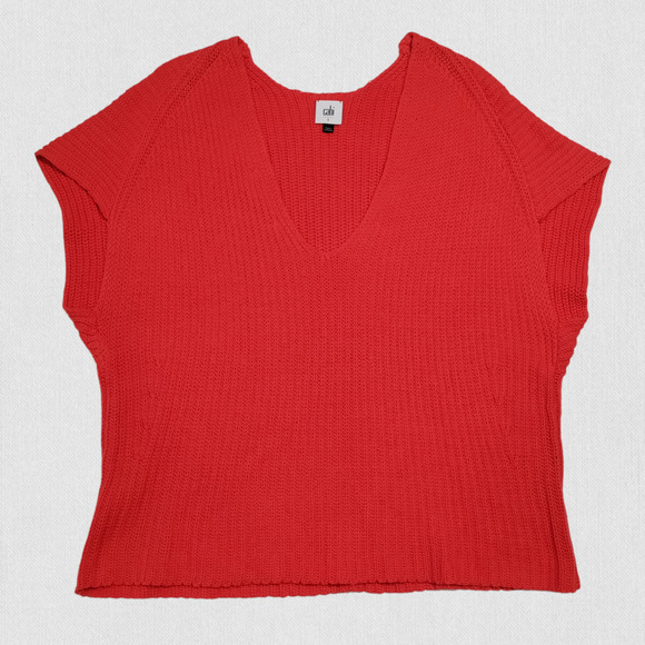 Cabi Ruby Oversized Knit Deep V Short Sleeve Pullover Womens Small #5837‎ Red - Picture 5 of 16